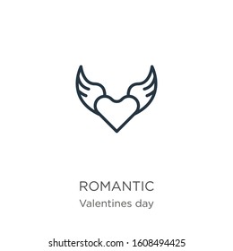 Romantic icon. Thin linear romantic outline icon isolated on white background from valentines day collection. Line vector sign, symbol for web and mobile