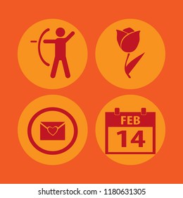 romantic icon. romantic vector icons set calendar february, heart envelope, archer and tulip