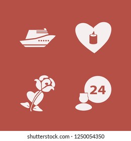 romantic icon. romantic vector icons set room service, candle heart, motor yacht and rose heart