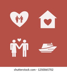 romantic icon. romantic vector icons set motor yacht, house heart and man woman love