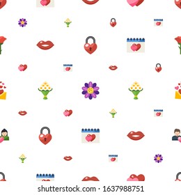romantic icons pattern seamless. Included editable flat heart lock, Floral design, love, kiss, bouquet, dating, love message, couple icons. romantic icons for web and mobile.