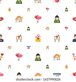 romantic icons pattern seamless. Included editable flat balloons, love message, dating, cupid angel, champagne, boyfriend, girlfriend icons. romantic icons for web and mobile.