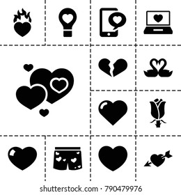 Romantic icons. set of 13 editable filled romantic icons such as heart, broken heart, rose