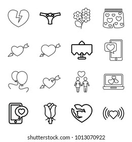 Romantic icons. set of 16 editable outline romantic icons such as restaurant table, heart, rose, phone with heart, bouquet