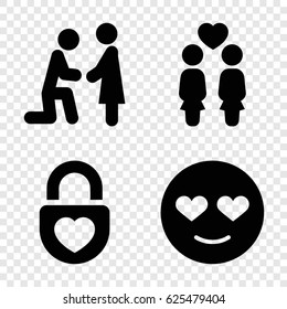 Romantic icons set. set of 4 romantic filled icons such as emot in love, women couple, heart lock