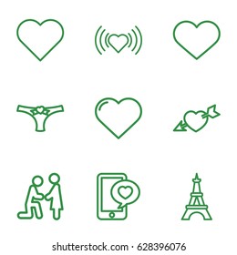 Romantic icons set. set of 9 romantic outline icons such as Eiffel Tower, heart, phone with heart