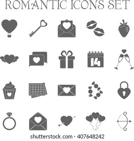 Romantic Icons Set. Valentine's day Objects. Love Vector Illustration. Thin Line Styled.