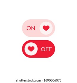 Romantic icons switch on or off your heart. Flat design. Vector icon.