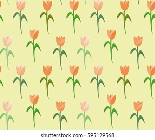 Romantic illustration with abstract flower on the color background. Simple cute pattern in small-scale tulip. Floral seamless background for wallpapers, print, scrapbooking, invitation and fabric design.
