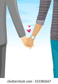 Romantic Illustration of a Couple Holding Hands While Taking a Leisurely Stroll