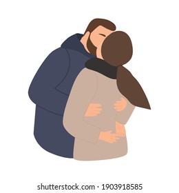 Romantic illustration of guy hugs and kisses girl