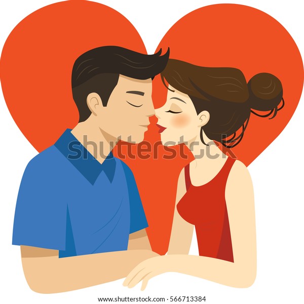 白い背景にキスカップルのロマンチックなイラスト バレンタインデーに彼女にキスする男 のベクター画像素材 ロイヤリティフリー