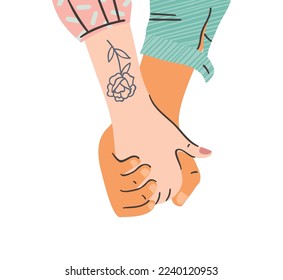 Romantic illustration with male and female hands. Love, love story, relationship. Vector design concept for Valentines Day and other use.