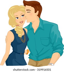 Romantic Illustration of a Man Kissing His Girlfriend on the Cheek