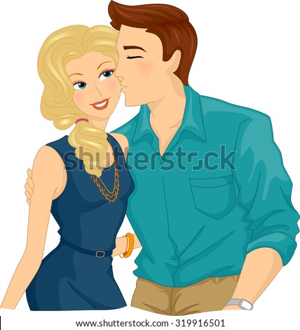 Romantic Illustration of a Man Kissing His Girlfriend on the Cheek