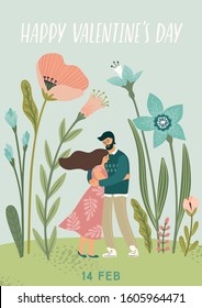 Romantic illustration with man and woman. Love, love story, relationship. Vector design concept for Valentines Day and other users.