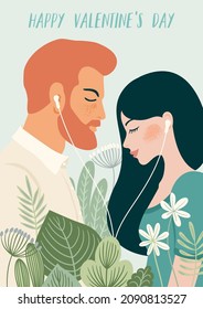 Romantic illustration with man and woman. Love, love story, relationship. Vector design concept for Valentines Day and other users.