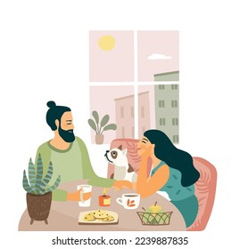 Romantic illustration with man and woman. Love, love story, relationship. Isolated vector design concept for Valentines Day and other use.