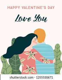 Romantic illustration with people. Love, love story, relationship. Vector design concept for Valentines Day and other users.