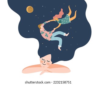 Romantic illustration with people. Love, love story, relationship. Vector design concept for Valentines Day and other use.