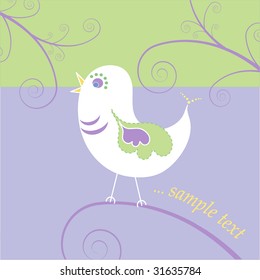 Romantic illustration of a singing bird with text field, vector