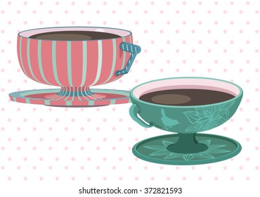 Romantic illustration two Cup of coffee 