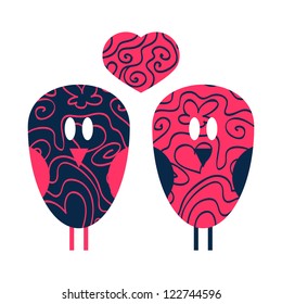 Romantic illustration of two cute birds