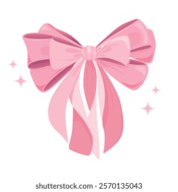 Romantic Illustration To Valentines Day. Big Pink Bow design element isolated on white. Bow as an element of invitation, greeting card or t-shirt design. Vector illustration