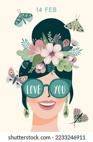 Romantic illustration with woman. Love, love story, relationship. Vector design concept for Valentines Day and other use.