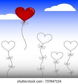 Romantic image of balloons in the shape of a heart that soar into the sky. Love story, background for Valentine's day