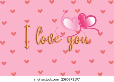 A romantic image featuring a pink background decorated with a playful script reading 'I love you,' surrounded by heart shapes. Perfect for expressing love, Valentine's Day, and romantic themes.