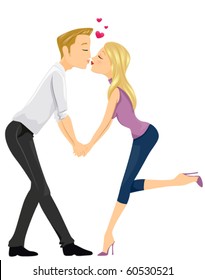 Romantic Image of a Male and Female Couple With Lips Locked in a Kiss - Vector