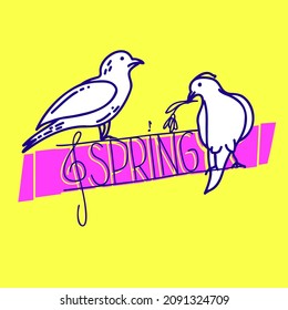 romantic image of a pair of doves with lettering spring
