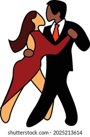 Romantic interracial couple dancing tango vector drawing