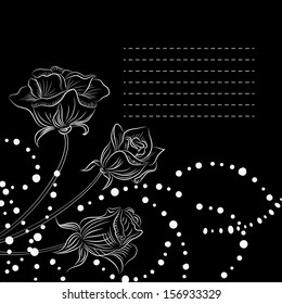 Romantic invitation card with beautiful roses flowers. Vector in the style of hand-drawn maps for invitations, business cards and more. Easily edited. EPS 10