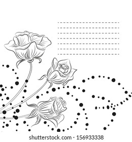 Romantic invitation card with beautiful roses flowers. Vector in the style of hand-drawn maps for invitations, business cards and more. Easily edited. EPS 10