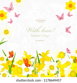 romantic invitation card with daffodils for your design