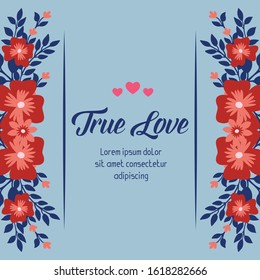 Romantic invitation card design for true love, with beautiful leaf and red wreath frame. Vector
