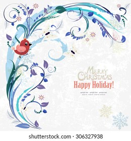 Romantic invitation card with floral elements for your design. Merry Christmas