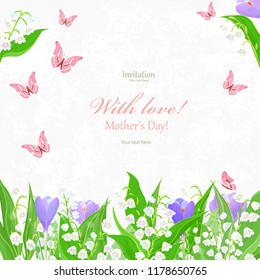 romantic invitation card with spring flowers for your design