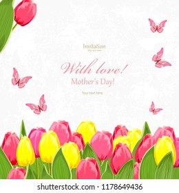 romantic invitation card with tulips for your design