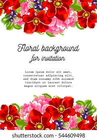 Romantic invitation with flowers. Wedding, marriage, bridal, birthday, Valentine's day.