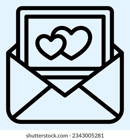 Romantic invitation line icon. Opened envelope with letter and hearts. Wedding asset vector design concept, outline style pictogram on white use for and app. Eps 10.