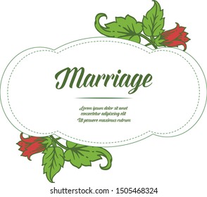 Romantic invitation marriage, with modern red flower frame. Vector