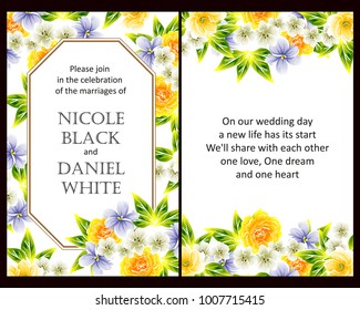 Romantic invitation. Wedding, marriage, bridal, birthday, Valentine's day.