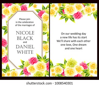 Romantic invitation. Wedding, marriage, bridal, birthday, Valentine's day.