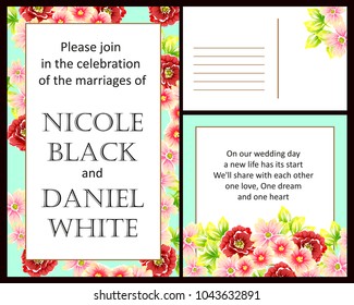 Romantic invitation. Wedding, marriage, bridal, birthday, Valentine's day.