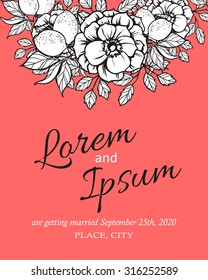 Romantic invitation. Wedding, marriage, bridal, birthday, Valentine's day. Isolated.