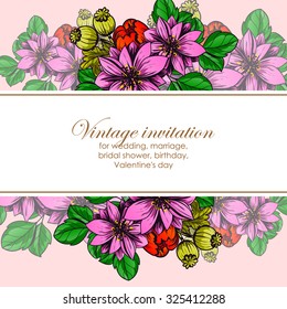 Romantic invitation. Wedding, marriage, bridal, birthday, Valentine's day.