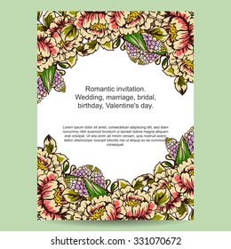 Romantic invitation. Wedding, marriage, bridal, birthday, Valentine's day. Isolated.